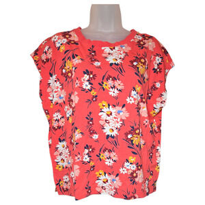 Loft Wom LG Floral Modern Wedge Tee Coral Spring Summer Easter Beachy Classic